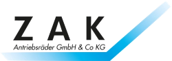 Das Logo von ZAK Antriebsräder zeigt den Schriftzug „Antriebsräder GmbH & Co. KG“ in Schwarz mit blauem Akzent für den Maschinen- und Anlagenbau.